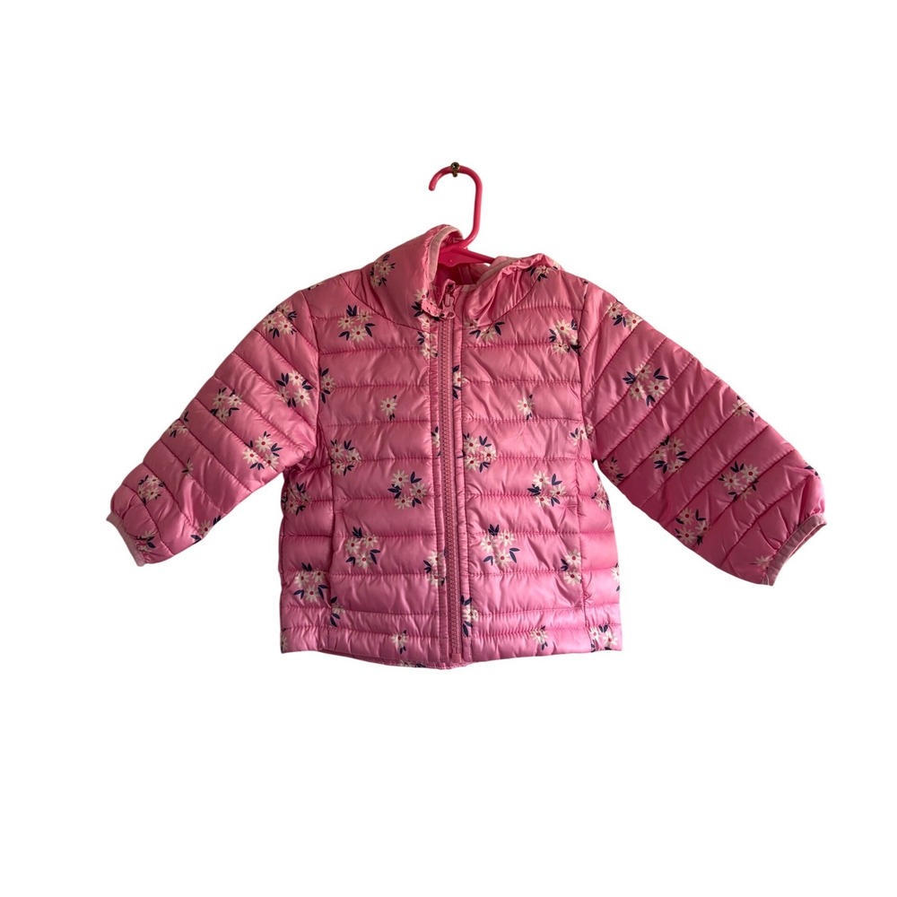 Jumping Beans Pink Floral Puffer Jacket Hooded Zip Up Coat Baby Girls 12M